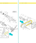 Diagram of Drive And Starter Belt Kit For EZGO Gas Golf Carts 1994 And Newer, Fits TXT Medalist Workhorse With 295cc Or 350cc Robin Engines