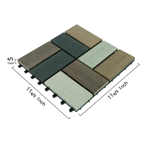 Durable Wood Plastic Composite Patio Deck Tiles With Interlocking Design For 3D Random Pattern DIY Floor Tiles - 9 Tile Pack Display