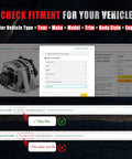 Fitment check interface with alternator image and vehicle selection options for compatibility verification.