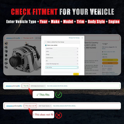 Guide to check vehicle fitment for Alternator For Chevy One Wire 12V 105 Amp Self Exciting 10SI Replacement Fits SBC BBC GM.