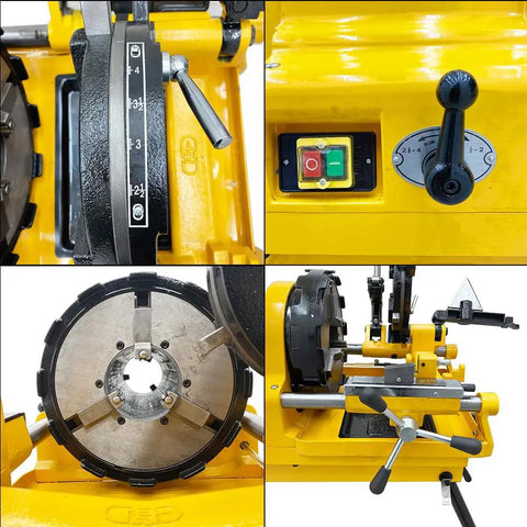 Detailed view of Heavy Duty Electric Pipe Threader Machine 1/2 To 4 Inch showing controls and threading jaws.