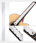 Guitar Setup Tool Kit With Notched Neck Straight Edge on acoustic guitar showing alignment precision