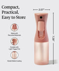 Compact Ultra Fine Continuous Spray Bottle For Hair And More with Even Mist, 150ml terracotta design and dimensions shown