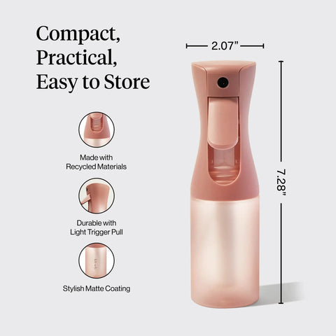 Compact Ultra Fine Continuous Spray Bottle For Hair And More with Even Mist, 150ml terracotta design and dimensions shown