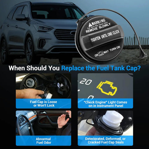 Plug And Play Direct Fit Gas Cap 31010 3L600 For Hyundai And Kia with replacement signs and vehicle background