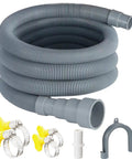 6 Feet Universal Drain Hose Kit for Washing Machines and Dishwashers With Corrugated Hose, Seven Piece Set Includes Four Clamps and One U Bend Holder