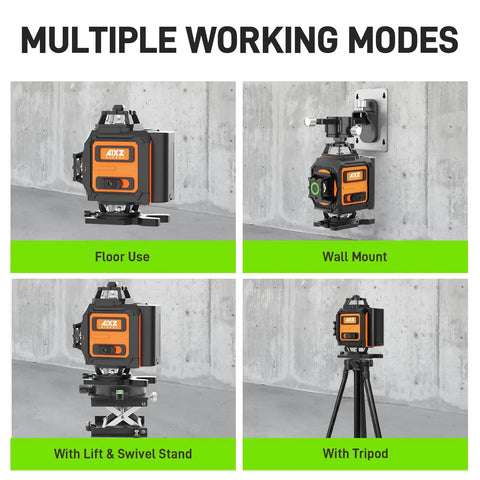 360 Self Leveling Laser Level With 4D Capabilities And 16 Green Lines, Pro Grade Tool in multiple setups: floor, wall, stand, tripod