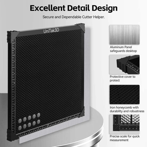 UniTak3D honeycomb laser bed 500x500mm working table for XTool D1/D1 Pro/S9/S10/S30 Pro/RAY5 engravers; front view