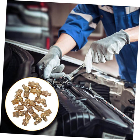 Mechanic using Complete 60-Piece Grease Fitting Kit SAE To 4-28, Straight, 45 Degree And 90 Degree Angles, Pro-Grade Precision Set
