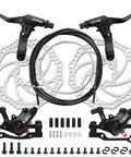 Badass Bike Disc Brake Kit Aluminum Front And Rear Caliper with 160 mm rotors, braided cables, and necessary mounting hardware.