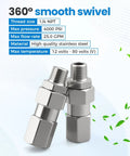 One Quarter Inch NPT Pressure Washer Swivel Fitting For Gun And Hose, 360 Degree Kink Free Connector, 4000 PSI, 2 Pack, Heavy Duty Metal Adapter For Leak Free Spray Gun To Hose Links And Smooth Rotation, 1/4 NPT stainless steel