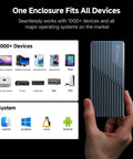Blazing 40Gbps M.2 NVMe SSD Enclosure With Active Cooling, compact design, fits various devices like phones and laptops.