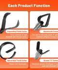Features of 9 Pcs Drain Snake Drill Attachment Kit showing the cutter heads for removing various blockages.