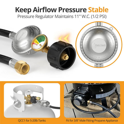 Five Foot Propane Regulator Hose With Gauge For Griddles And Grills Replacement Part For Blackstone 28 And 36 Inch Flat Tops