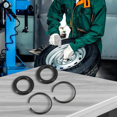 Ditch Those Worn Rings! Grab This 2-Set Air Impact Wrench Retainer And O-Ring Kit For 3/8 To 1 Square Drive Sockets Compatible With Craftsman Ir Tools Keep Your Grip Tight. black metal rings and O-rings on tire service bench