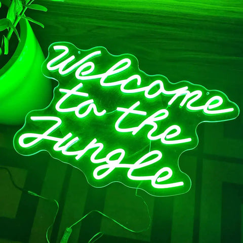 Welcome to the Jungle Neon Sign LED Wall Decor For Entryway Porch Bedroom Home Party Wedding Green 21.65 Inch By 14.57 Inch
