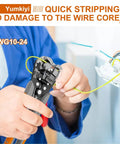 Self Adjusting Wire Stripper Tool 3 In 1 Cutter Crimping Heavy Duty Automatic For AWG 24 10 Quick Strip in use by electrician.