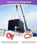 Beefy Heavy Duty Lifting Slings With Hooks Two Leg Rigging Strap Three Point Three Feet Per Leg 4409 Pounds Capacity Polyester Bridle Sling For Engines Cranes Hoists Trucks Purple Great For Rigging And Lifting Heavy Loads in use with crane lifting large black object.