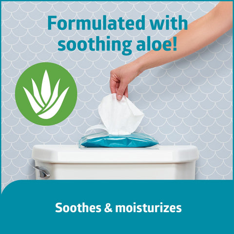 Hand pulling On-The-Go Travel Size Flushable Wipes Unscented With Aloe Biodegradable Wet Wipes For Sensitive Skin from pack on toilet