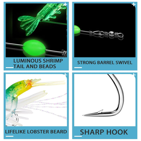 14 Piece Glow In The Dark Shrimp Lures Set With Bait Box 7 Color Premium Soft Shrimp Tackle For Saltwater And Freshwater Luminous Hooks