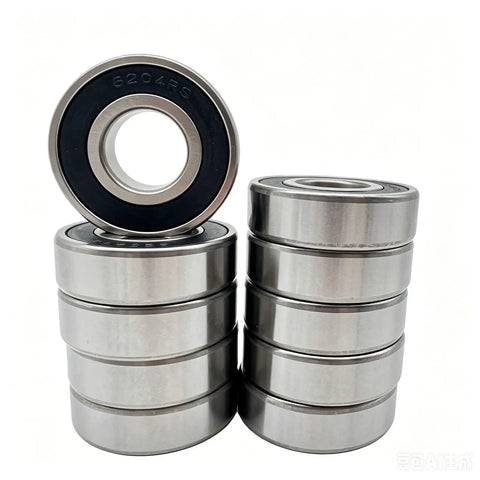 10 Pack 6204-2rs Deep Groove Ball Bearings, 20x47x14mm Double Sealed and Pre-Greased for Motors stacked in a display.