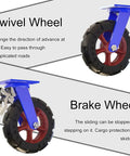 Set Of Four Heavy Duty Swivel Casters Featuring Quiet Rollin Rubber Tires And Rock Solid Plate Lock Brakes Engineered For Real World Heavy Lifting And Knockout Load Ratings showing swivel and brake wheels.