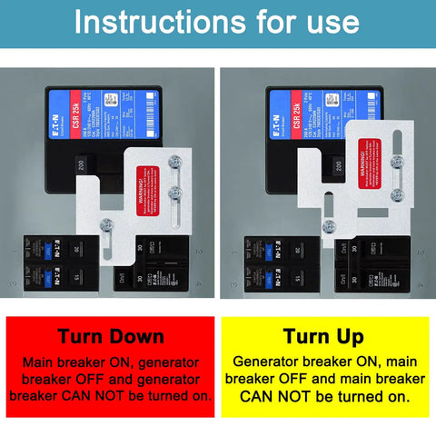 Generator Interlock Kit For BR Series 150 And 200 Amp Panels showing usage instructions for safe backfeed