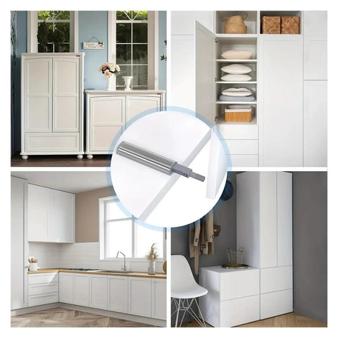 Magnetic Push Latch Locks With Soft Close Feature For Cabinets Doors Kitchen And Wardrobe 10 Pack Easy Install Durable Magnetic Catch Hardware For Quick Setup No Drilling Tools Required in white kitchen and wardrobe scenario.
