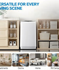 Compact Portable Washing Machine With Full Automatic 1.06 Cubic Feet Capacity And 10 Wash Cycles Smooth Quiet Design For Apartment Living placed in a stylish living space.
