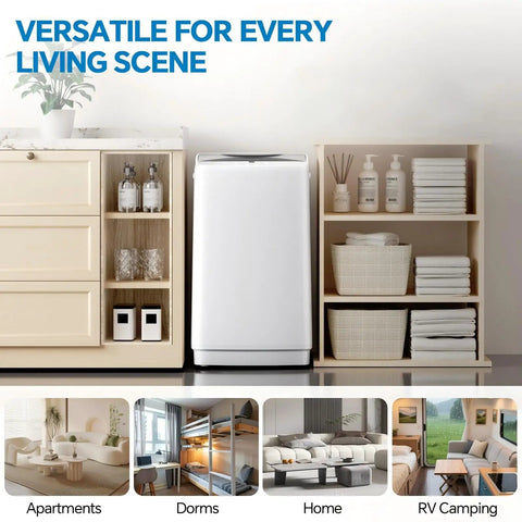 Compact Portable Washing Machine With Full Automatic 1.06 Cubic Feet Capacity And 10 Wash Cycles Smooth Quiet Design For Apartment Living placed in a stylish living space.
