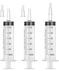 60mL Large Plastic Syringe 3 Pack With Adapter For Liquid Transfer Airtight Smooth Plunger Individually Wrapped Sterile Syringes