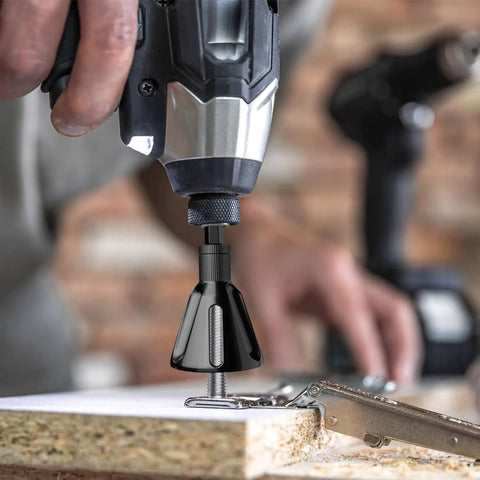Straight Fire Deburring And Chamfering Tool With Tungsten Carbide Blades Quick Release Quarter Hex Shank Burr Removal Bit For Steel And Metal Fast Chip Clearance Range in use with a power drill.