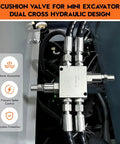 Cushion valve for mini excavator showcasing dual cross hydraulic design for smooth rotation and shock absorption.