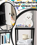 Locker Organizer Shelf Black Stackable Metal Shelf for standard lockers with books, mug, and teddy bear.