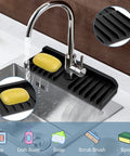 Silicone Sink Splash Guard Behind Faucet Drip Catcher Mat Keeps Counters Dry Countertop Saver with soap dish.