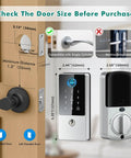 Diagram showing installation and measurements for Keyless Smart Lock Deadbolt With Fingerprint And App Control For Home, Rental, And Airbnb.