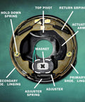 Heavy Duty 10 Inch Right Side Electric Trailer Brake Assembly Solid Steel Drum detailed view of internal components including adjuster and springs.