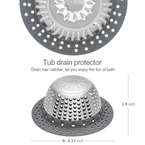 Hair Catcher For Tub And Shower Drains, Dome Shaped Drain Protector in stainless steel and silicone, 4.37 inch diameter