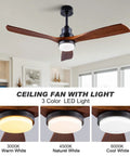 Boss 52 Inch Ceiling Fan With Light Wood Finish Three Blade Design Down Rod Remote Control Six Speed DC Motor