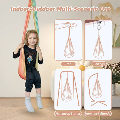 Child using Heavy Duty Straight Up Smooth Sensory Swing For Kids And Adults Indoor Outdoor Cuddle Hammock Chair.
