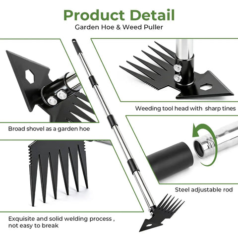 2-In-1 Weed Puller Tool With Long Handle, Dual-Head Garden Hoe And Weeder For Deep Root Uprooting, product details view
