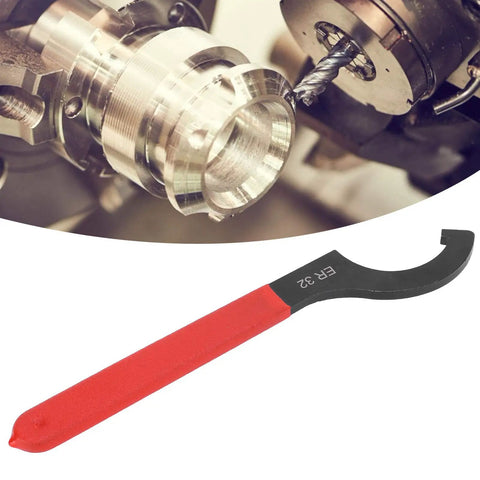 Heavy Duty ER32 Collet Wrench Made From High Speed Steel For Lathe Machines With 48-52HRC, 23cm red grip spanner tool.
