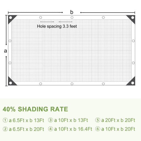 Diagram of Forty Percent Shade Cloth For Greenhouse And Patio With Grommets 10ft By 20ft Mesh Tarp dimensions and grommet placement.