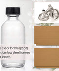 12 Pack 2 Oz 60ml Clear Glass Bottles With Lids And 3 Stainless Funnels Travel Set For Wellness Oils Juices Serums And Samples