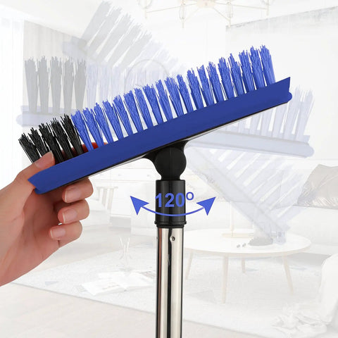 Close-up of 2 In 1 Floor Scrub Brush Grout Scrubber With Long Adjustable Handle showing 120 degree rotatable V shaped head.