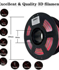 Silk Rainbow PLA Filament 1.75mm 1kg Color Change Filament Multi Color With High Gloss Finish spool showing dimensions