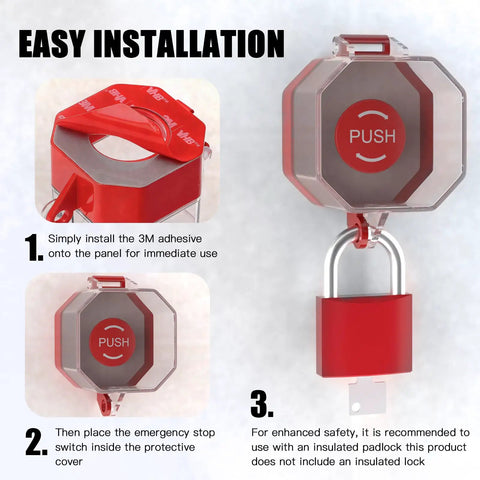 Emergency Stop Button Switch Cover Dustproof Safety Plastic Protector Lockout Cover installation steps with lock.