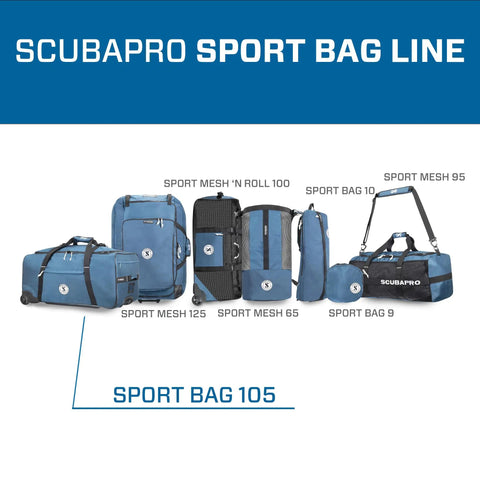 Sport 105 Wheeled Dive Bag With Telescopic Tow Handle Dual Carry Handles And Duffel Straps For Scuba Gear Denim Blue Fabric