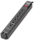 Six Outlet Surge Protector Power Strip With Six Foot Cord 990 Joules Dual USB Charging 2A Protects Workstations From Surges