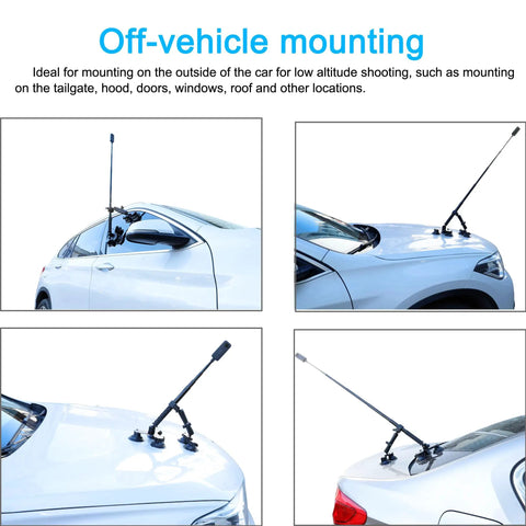 Car Suction Mount Kit For Action Cameras Insta360 X5 X4 X3 X2 X One RS R GoPro Max DJI Osmo 360 on car hood with selfie stick